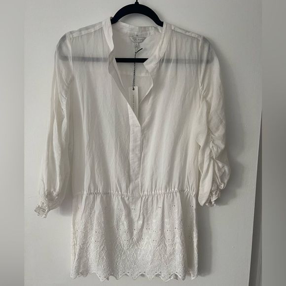 Lucky Brand Tops - Lucky Brand Embroidered Blouse with Ruched Sleeves